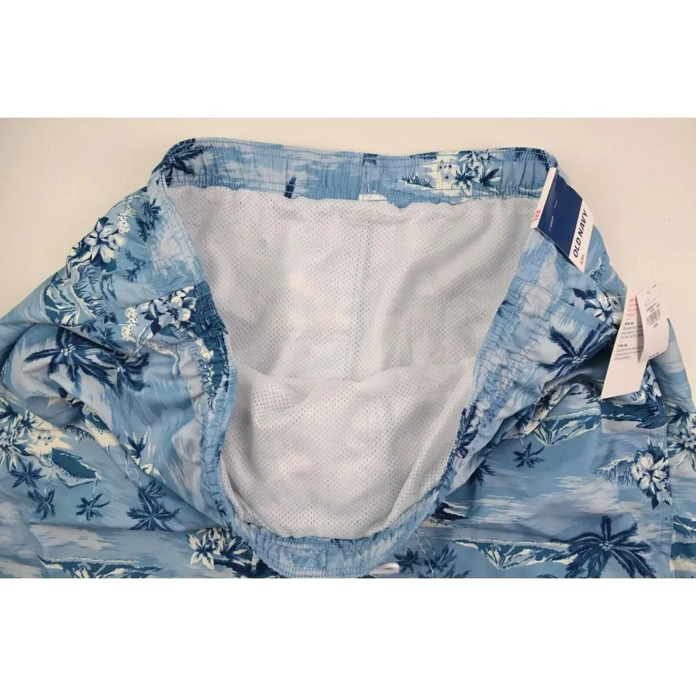 Old Navy Men's Draw‎ String Blue F/oral Swim Trunks Shorts Size XXL Inseam 7